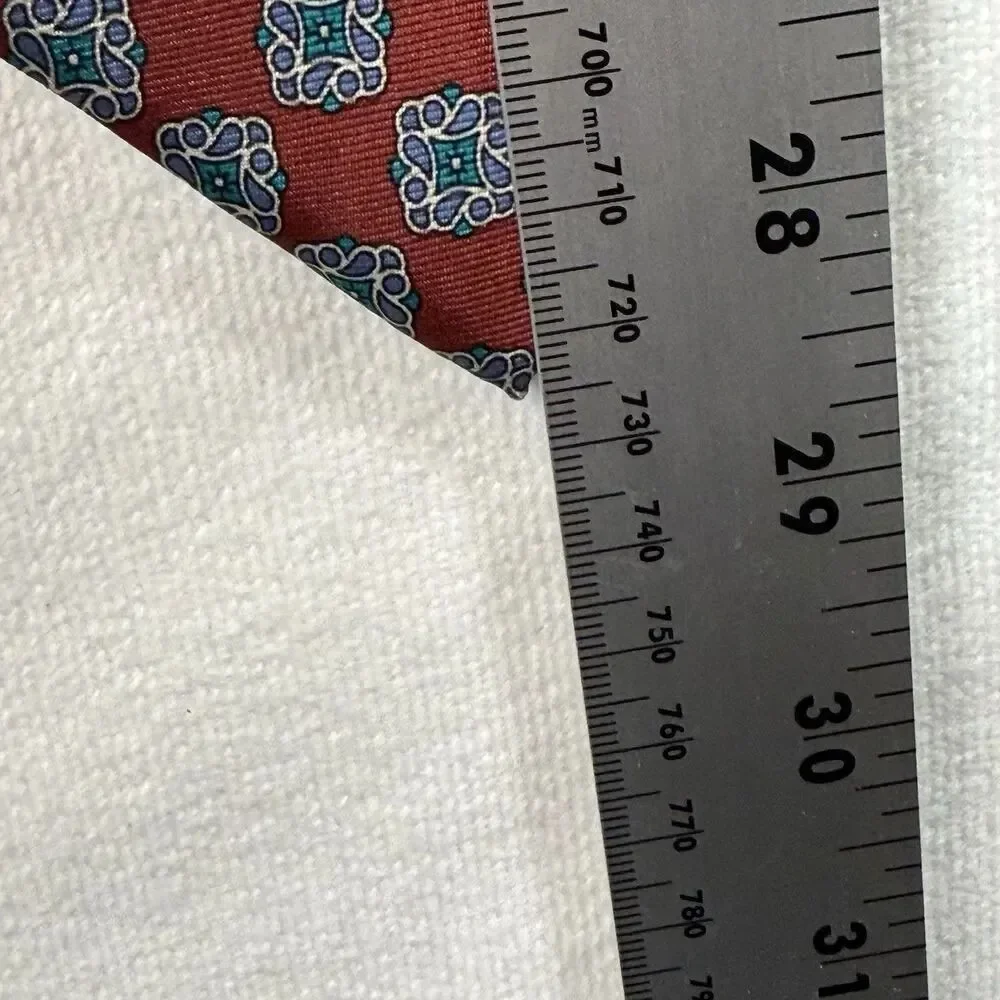 Christian Dior Silk Tie Red Blue Geometric Medallion Made USA Italy Classic 3.5